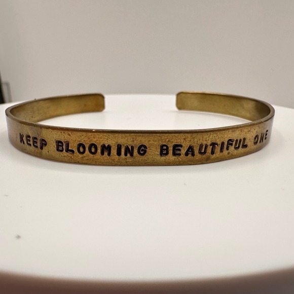 The Unbranded Brand Jewelry - Vintage 80s Brass Cuff Bracelet Keep Blooming Beautiful One Engraved Jewelry